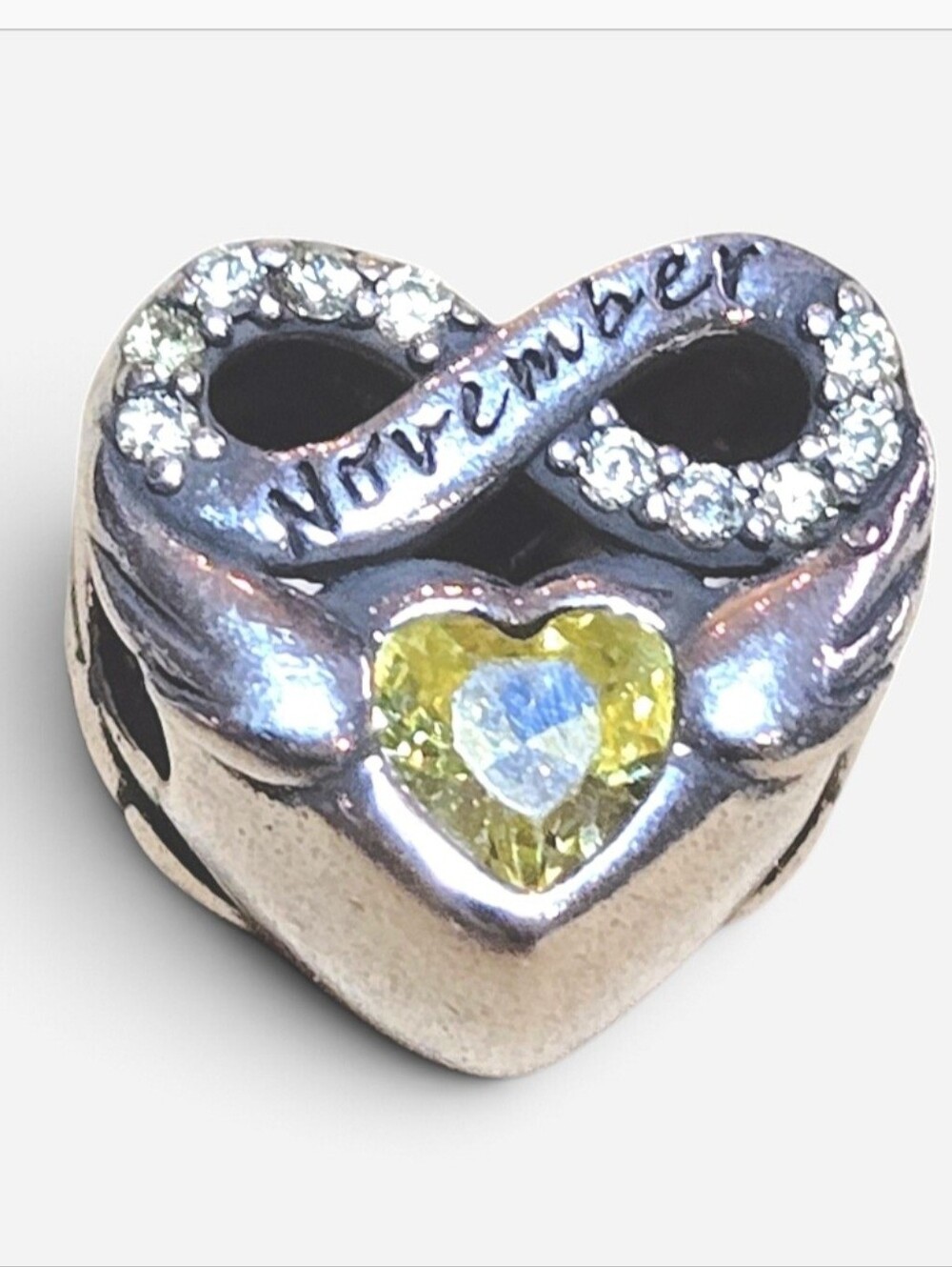 New November citrine-yellow birthstone silver charm with November inscribed